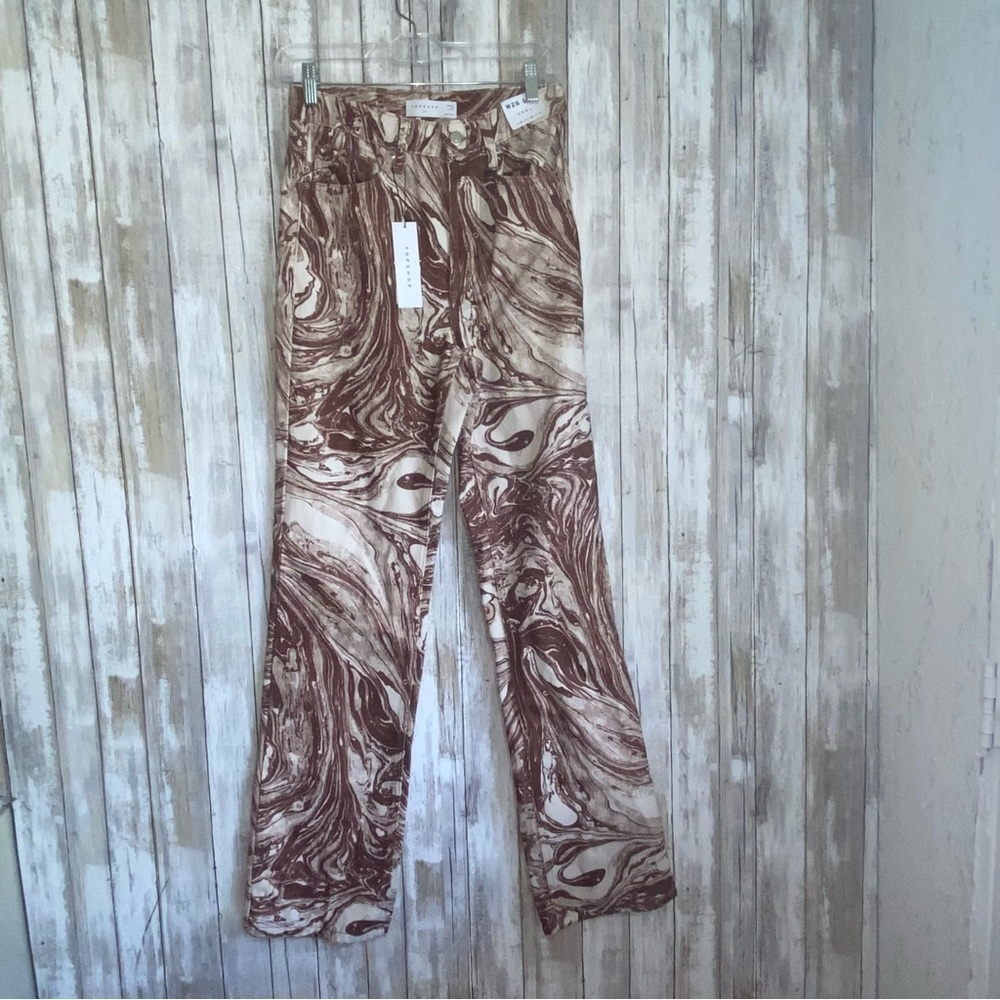 NWT Topshop Straight Kort High Rise Jeans in brown marble - Picture 7 of 8
